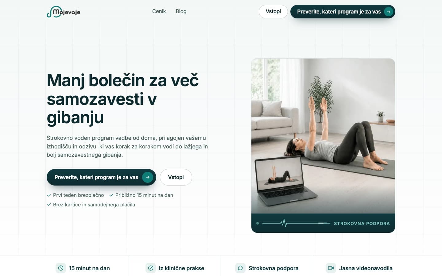 Naslovna stran Moje vaje: strokovno voden program vadbe od doma